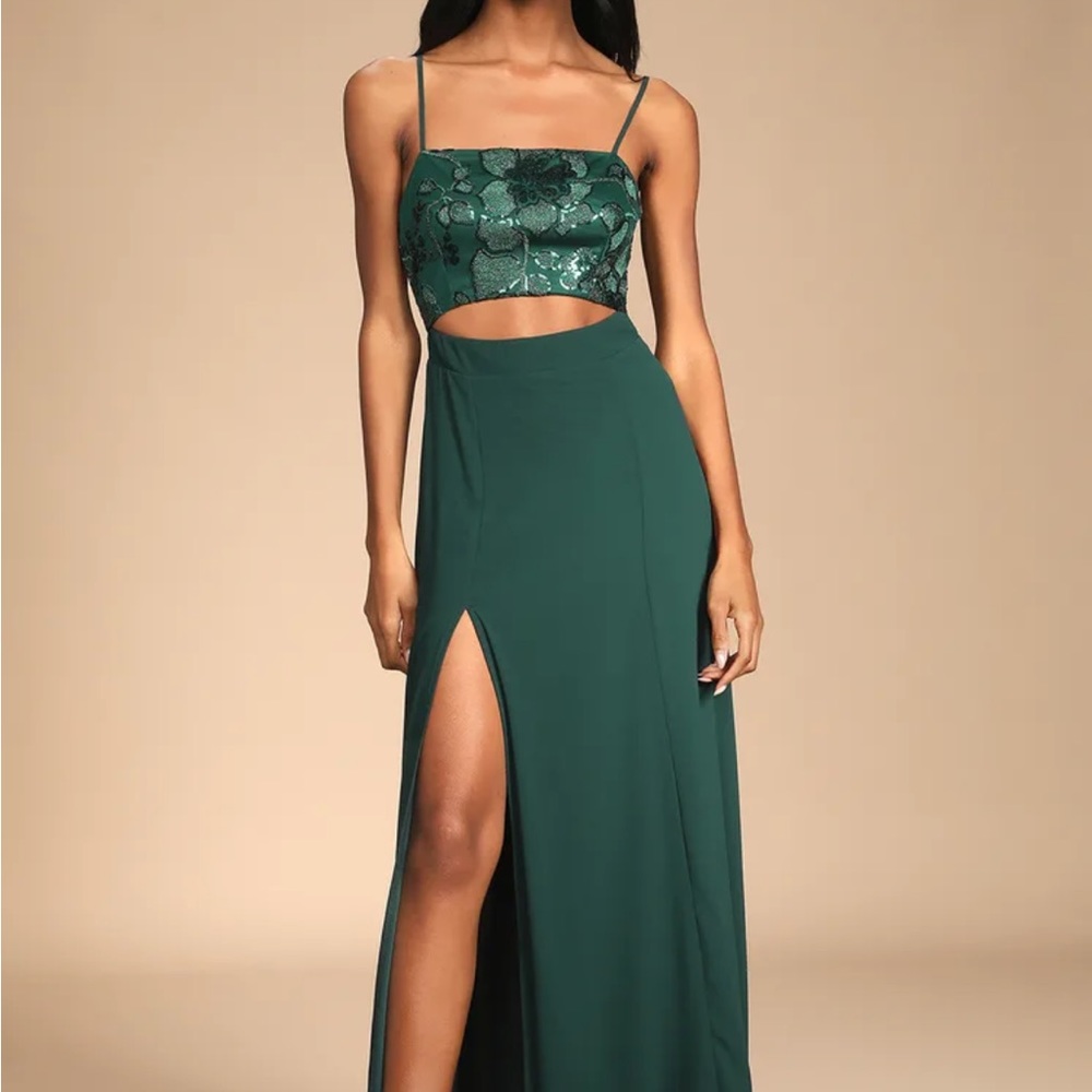 All-Nighter Forest Green Sequin Cutout Maxi Dress